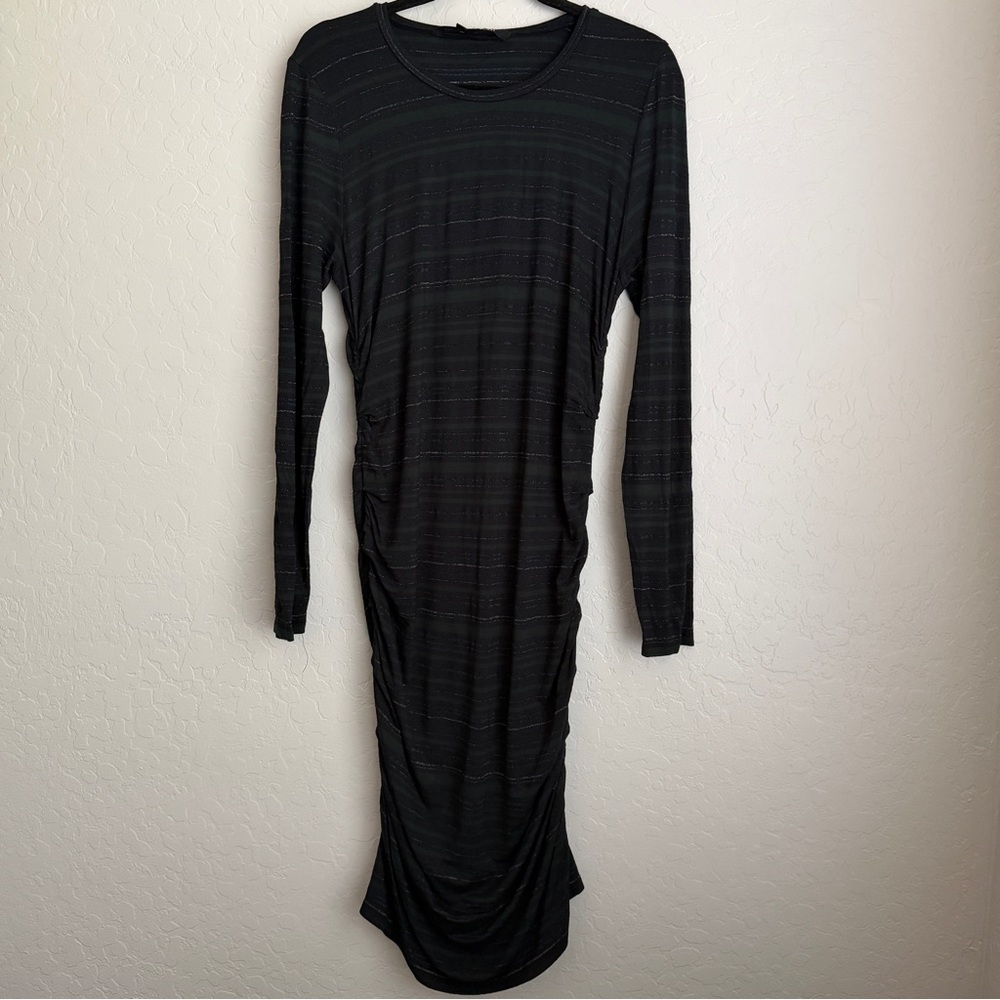 Veronica Beard Jeans Women's Daphne Ruched Striped Dress Black Green Large - Picture 2 of 10